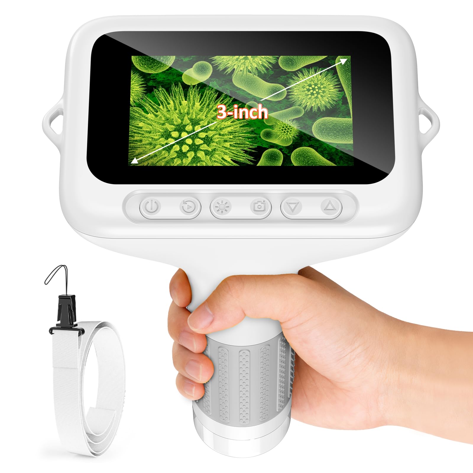Photo 1 of Microscope for Kids, 3'' Digital Handheld Kids Microscope with Adjustable Light, 1000X 1080P Pocket Portable Mini Micro Scope, Stem Toys for Ages 5-7 8-12 Teen Boys and Girls Educational Gifts, White
