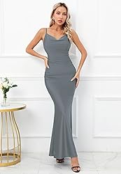 Capuffy Women Drape Neck Formal Maxi Dresses Lace