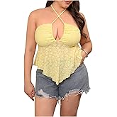 Verdusa Women's Plus Size Floral Jacquard Y2k Halter Top Going Out Ruched Bust Peplum Flowy Tops