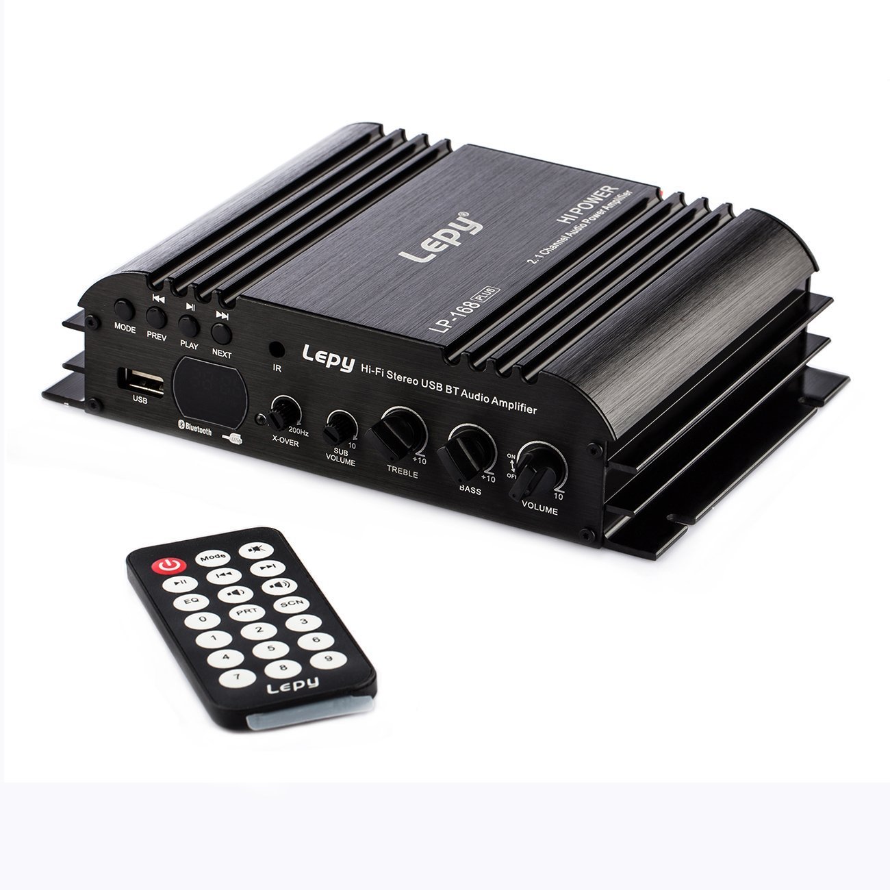 Nobsound Lepy 168Plus Stereo Audio Amplifier, Mini 2.1 Channel Hi-Fi Stereo Power Amplifier with LED Display and Remote Control, Supporting USB, Bluetooth, AUX, RCA Input, Subwoofer Amplifier