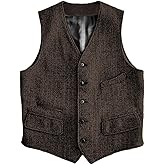 SOLOVEDRESS Mens Vintage Classic Herringbone Pattern Suit Vest V Neck Casual Wool Blend Waistcoat for Men