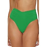 Becca Womens Color Code Shirred French Cut Bikini Bottom, Cheeky Coverage, Swimwear Separates for Women