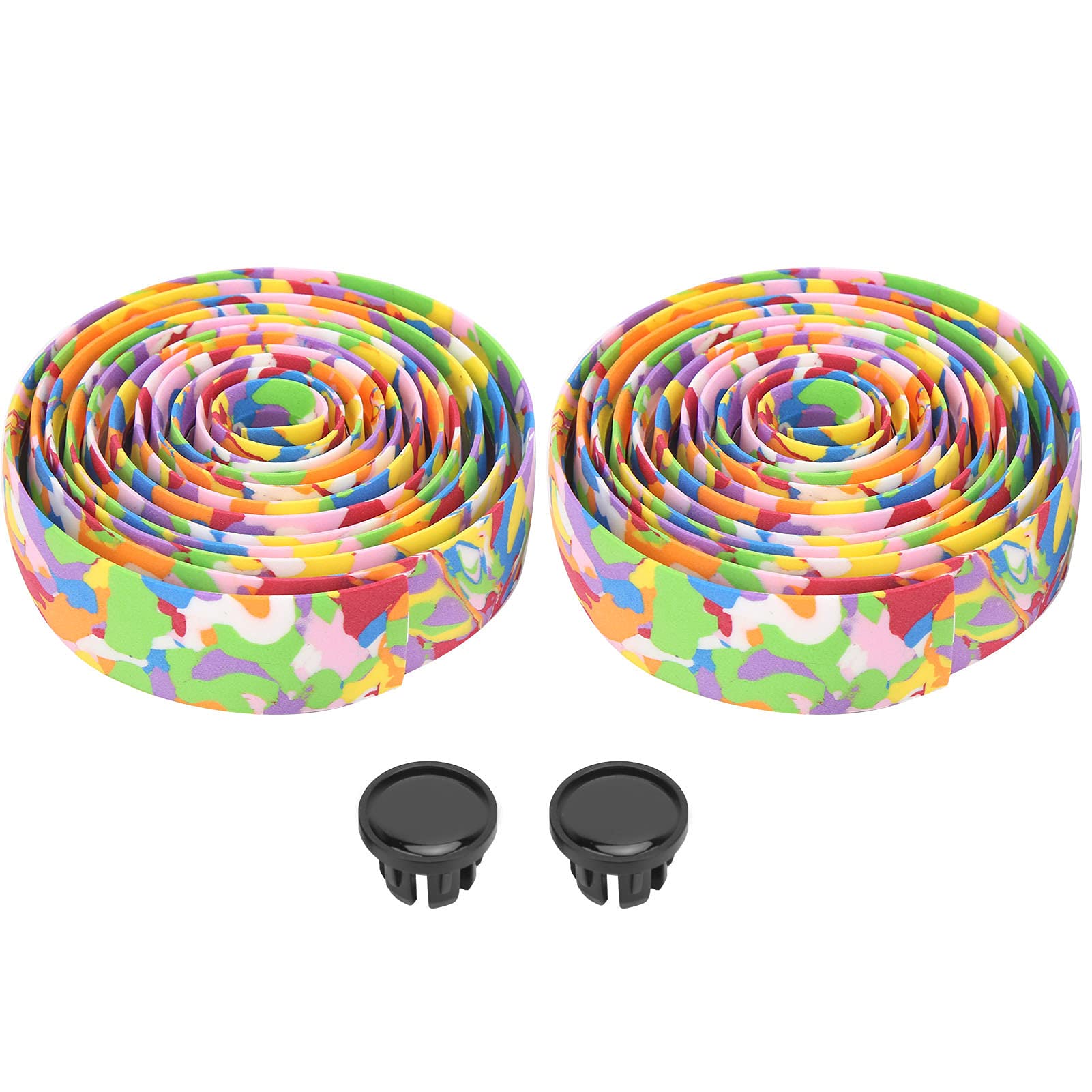 Buachois 1 Pair Bike Handlebar Tape, Bike Grip Tape, Cycling Handle Wraps, Soft Handlebar Tapes, Anti Slip Bike Handle Grip Wraps with Bar Plugs (Multicolor)
