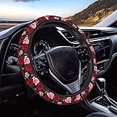 Neukim Red Pink Roses Steering Wheel Covers Anti-Slip Elasticity Car Accessories Steering Wheel Protector Universal 15 Inch for Cars SUV Vehicle Truck