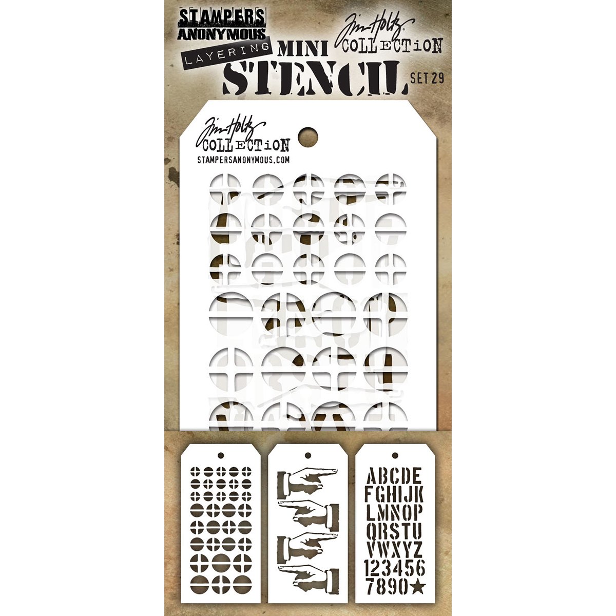 Stampers Anonymous_AGW MST029 Art Gone Wild Tim Holtz Set 29 Stencil, Transparent, Mini, 21.6 x 9.1 x 0.1 cm
