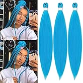 Sky Blue Braiding Hair Pre Stretched Colored Braiding Hair Long Braiding Hair Extensions 3 Packs Soft Yaki Braiding Hair Natu