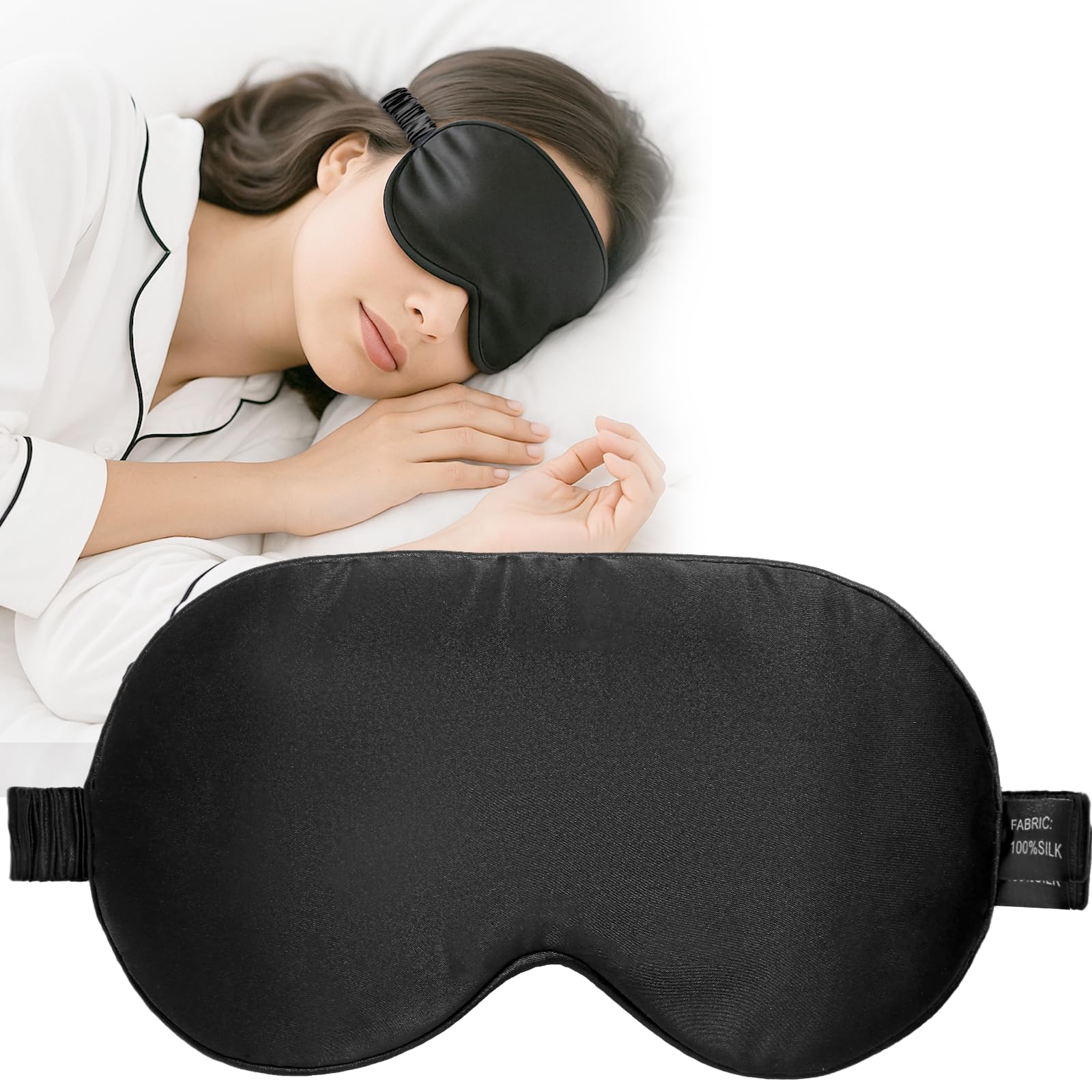 Photo 1 of 100% Mulberry Silk Sleep Mask, Ultra-Soft Light Blocking Eye Cover for Travel & Rest(Black)