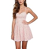 Rosegalette Womens Floral Print A Line Cami Mini Dress Casual Blacklesss Lace up Summer Beach Vacation Dresses Sundress