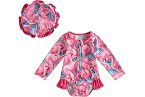 ZAXARRA Little Baby Girls Swimsuit One Piece Rash Guard Long Sleeve Zipper Ruffle Bathing Suit Toddler Summer Clothes