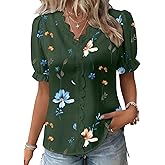 SHEWIN Womens Blouses Dressy Casual Lace V Neck Floral Tops Pulllover Short Sleeve Shirts Cute Summer Tops for Women 2026