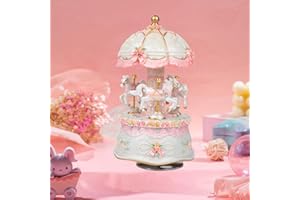 Javik Music Box Carousel Horses Luxury Color Change LED Light Snow Globe Christmas Valentine Birthday Anniversary Present for