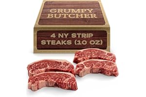 DEN'S HOT DOGS Grumpy Butcher New York Strip Steaks, 10 Ounce (Pack of 4) - Prime Steakhouse Quality Beef NY Strip Steak Meat - Meat Gift Packages Specials Avaialble
