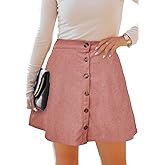 HERBATOMIA Women’s Button Front Mini Skirt A-line Pleated Corduroy Skater Skirts for Women with Pocket