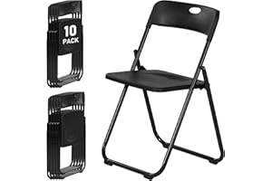LING RONG Black Plastic Folding Chairs 10 Pack, Lightweight Foldable Chair with 350lbs Capacity, Metal Frame Easy to Fold & Store, Commercial Chairs for Parties Office Wedding Dinning Events