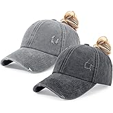 HH HOFNEN Ponytail Hats Womens Washed Distressed Baseball Cap High Ponycaps Cotton Dad Hat with Ponytail Hole