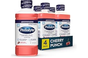 Pedialyte with Immune Support Electrolyte Solution, Hydration Drink with Zinc, Selenium, and Magnesium, Cherry Punch, 1 Liter, Pack of 4