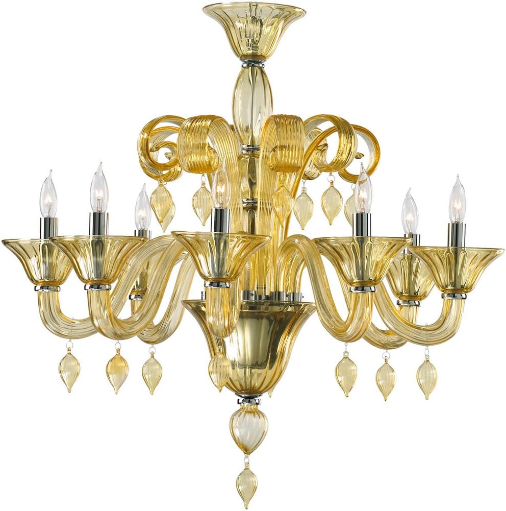 Cyan Lighting 6493-8-14 Treviso - Eight Light Chandelier, Chrome Finish with Amber Murano Glass with Amber Murano Crystal