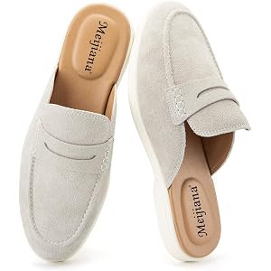 Meijiana Men's Slippers Slip-On Loafers Suede Formal Wear Casual Open Back Sandals
