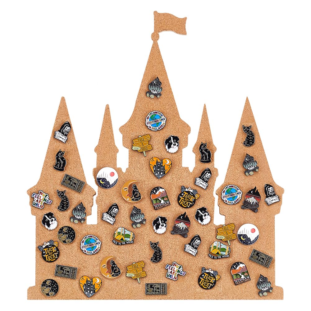 Photo 1 of BENECREAT Castle Pin Board Cork Board, 14.2x11.8inch Bulletin Display Board Brooch Jewelry Display Cork Tray for Brooch Pin Collection Display, Office Home and School Decor