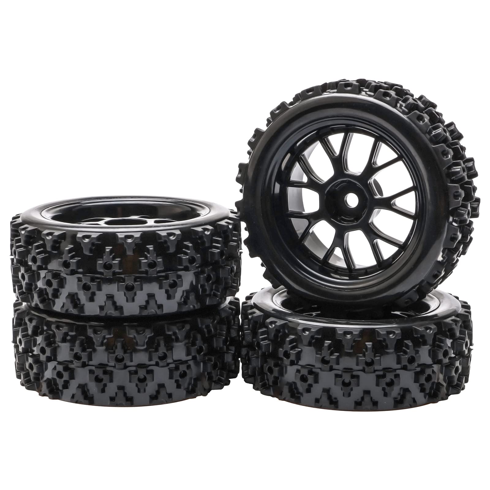 Photo 1 of JIUWU 4 Pcs Black 1:10 Scale RC Tires Wheel Rims Crossing Rubber On Road Parts