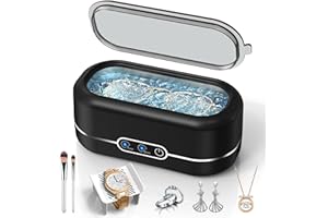 Miorcols Ultrasonic Jewelry Cleaner, 48KHz Ultrasonic Cleaner Machine for Jewelry, Glasses, Rings, Retainers, Watch Strap, Dentures, 304 Stainless Steel 12oz Cleaning Pod - Black