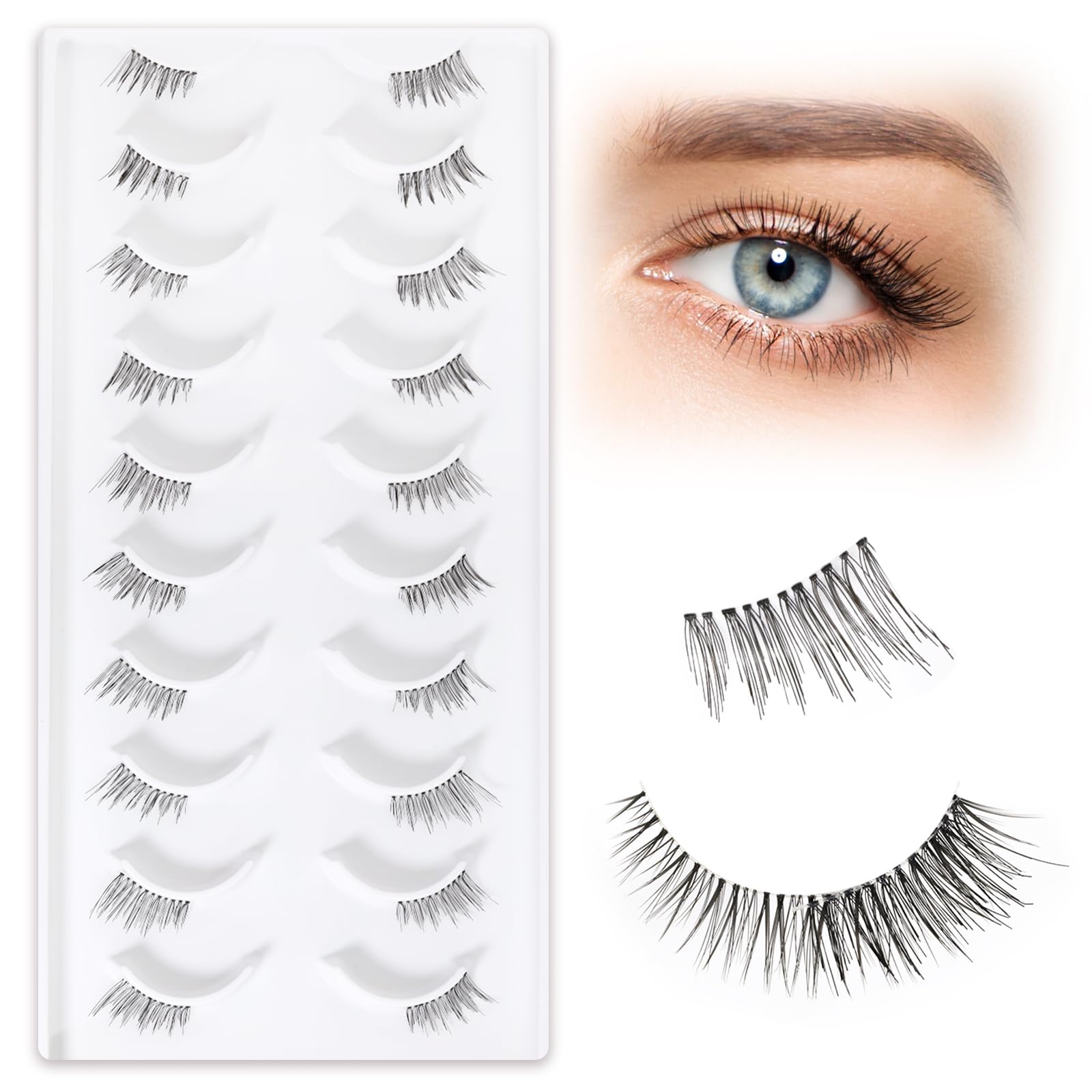 Half Lashes Natural Looking 3/4 False Eyelashes 14 Pairs Cat Eye Lashes Accent Eyelashes 3D Multi-layers Wispy Natural Half Fake Lashes Set By EMEDA (B309) — image 1