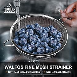 Walfos 9.5 Inch Large Fine Mesh Strainer, Stainless