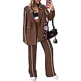 PRETTYGARDEN Women's Fall Spring 2 Piece Blazer Outfits Business Casual Oversized Jacket Wide Leg Work Pants Dressy Suit Set