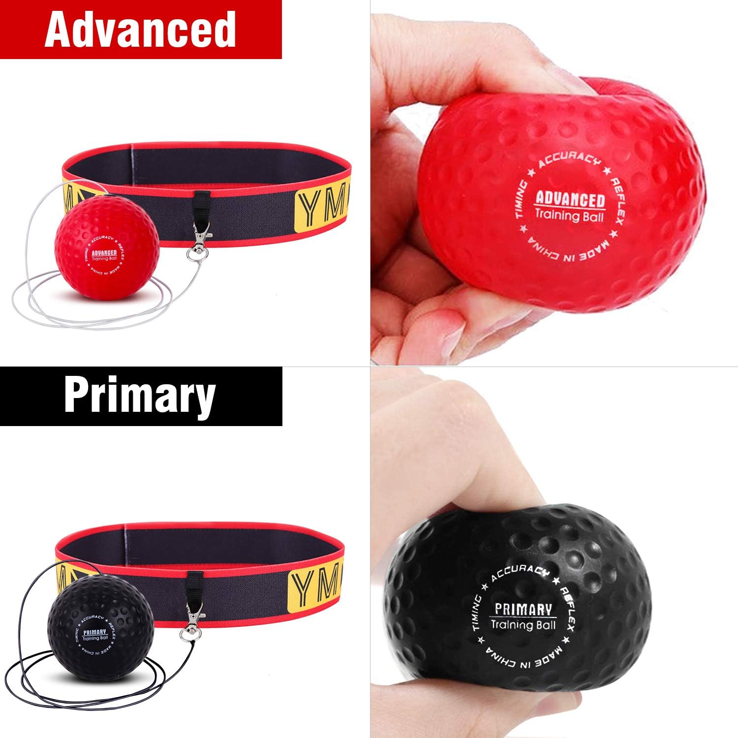 YMX BOXING Reflex Ball on String - Fight Ball with Adjustable Headband, Soft Foam Balls - Improve Hand Eye Coordination, Reaction Speed, Focus, Accuracy - Cardio Sports Exercise Equipment : Sports & Outdoors