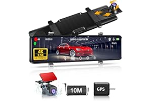 【2023 Newest】 4K+2.5K Mirror Dash Cam GPS with 12''Mirror Dashcam Car Front Rear Car Camera with IP69 Waterproof Backup Camer