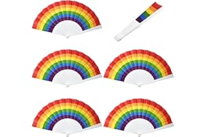 SHRJ 6 Pack Rainbow Hand Folding Fans, Plastic Pride Held Fans, LGBT Party Fans for Gay Lesbian Party, Music Festival, Club, Events, Dance and Performance Supplies