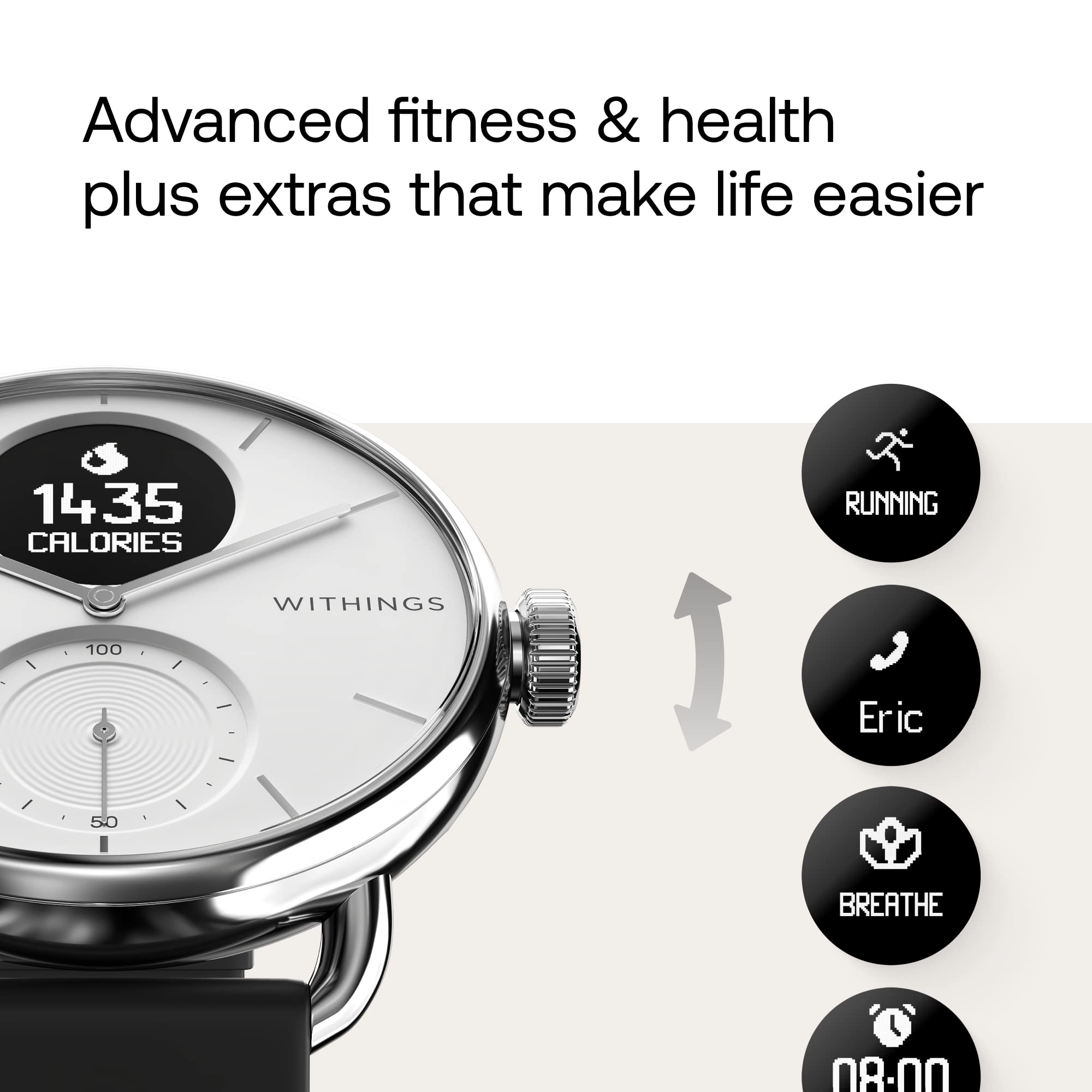 Withings ScanWatch: Hybrid ECG Smartwatch with Heart Rate Sensor and Oximeter, Multisport Smartwatch for Men/Women, 30-Day Battery Charge, Activity and Sleep Tracking, Android/iOS Compatible