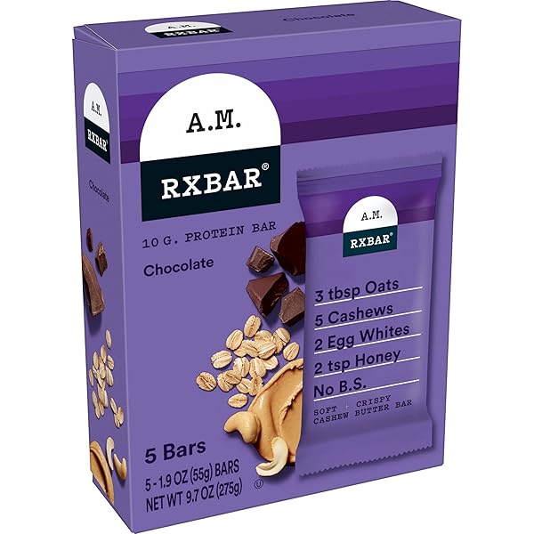 RXBAR A.M. PROTEIN BARS, GLUTEN FREE SNACKS, BREAKFAST SNACKS, CHOCOLATE, 9.7OZ BOX (5 BARS)