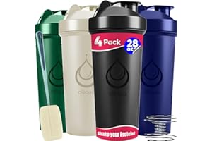 diliqua 4 PACK, 28 oz Shaker Bottles with Powerful Wire Whisks for Protein Mixes | Leakproof Blender Shaker Bottle Pack with cleaning sponge | BPA-Free & Dishwasher Safe | Protein shaker bottle
