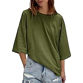 Tankaneo Womens Oversized Half Sleeve T-Shirts Summer Casual Crew Neck Tunic Tops Loose Fit Boxy Basic Tees