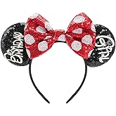 LYLIN Birthday Mouse Ears Headbands, Mouse Ears with Sequin Bow for Women Girls Adults, Sparkle Hair Accessories for Birthday Parties Cosplay Accessories Party Decorations
