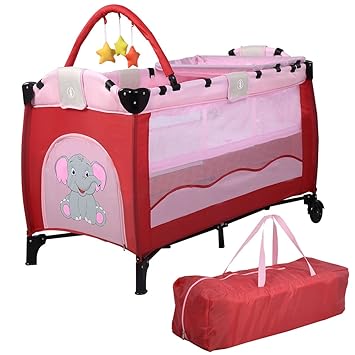 pink playpen with bassinet