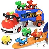 seveclotree Dinosaur Toys for Kids 2 3 4 5 6,5 in 1 Dinosaur Truck with 4 Dino Car,Light & Sound,Toys for 2-7 Year Old Boys Toddlers,Christmas Birthday Gift Toys for 3 4 5+ Year Old Boys Girls Kids