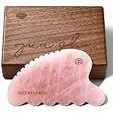 Rena Chris Gua Sha Facial Tool, Natural Rose Quartz Stone Body Gua sha with Exquisite Wooden Box, Large Guasha Suitable for Face Lifting, Puffiness Reducing and Whole-Body Massage, Skin Care Massager