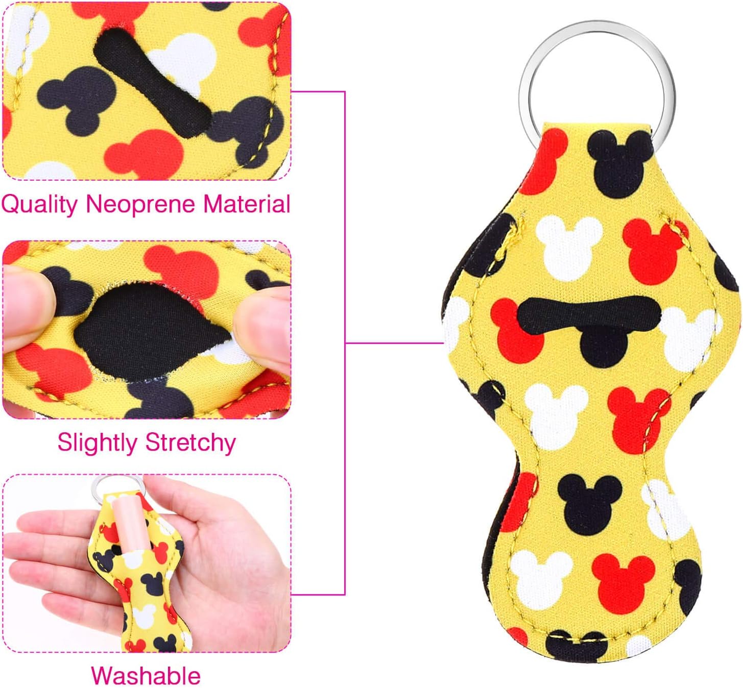 Shynek 24PCs Chapstick Holder Keychain with Wristlet Including 12PCs Lipstick Holder Keychain and 12PCs Neoprene Wristlet Keychain Lanyards, Portable Balm Holders Pouch for Girls Women