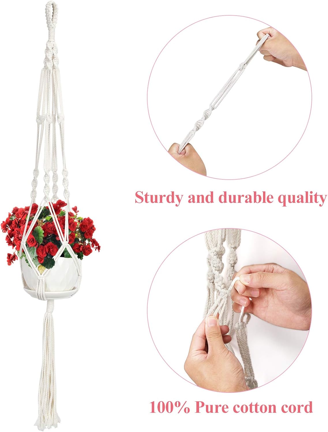 Purnap 2 Pack Macrame Plant Hangers with 2 Hooks, Handmade Indoor Outdoor Hanging Planter Holder Basket Flower Pot Holder Cotton Rope for Garden Home Decoration, 4 Legs, 42" Length: Garden & Outdoor