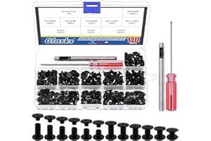 Glarks 110 Sets 6 Sizes Chicago Screws Leather Rivets with Punch and Screwdriver Kit, M5 x 4/5/6/8/10/12mm Chicago Button Bin