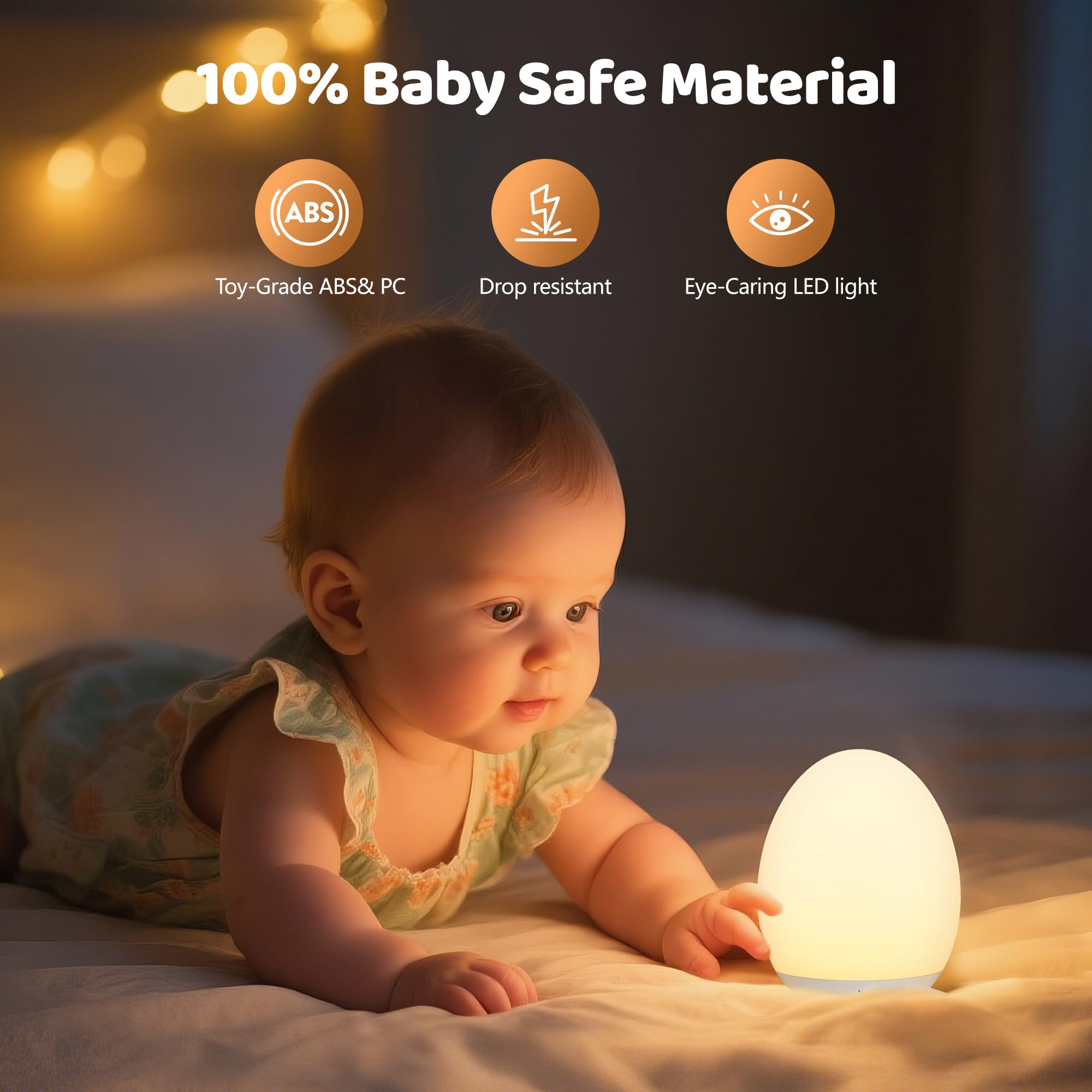 MediAcous Night Light for Kids Baby, Egg Light for Nursery, 7 Colors Changing & Stepless Dimming, Soft Silicone Touch Night Lamp with 1 Hour Timer, Rechargeable Nursery Night for Breastfeeding