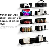 OAPRIRE Acrylic Floating Wall Shelves Set of 2 Black No Drill Cable Clips view 5