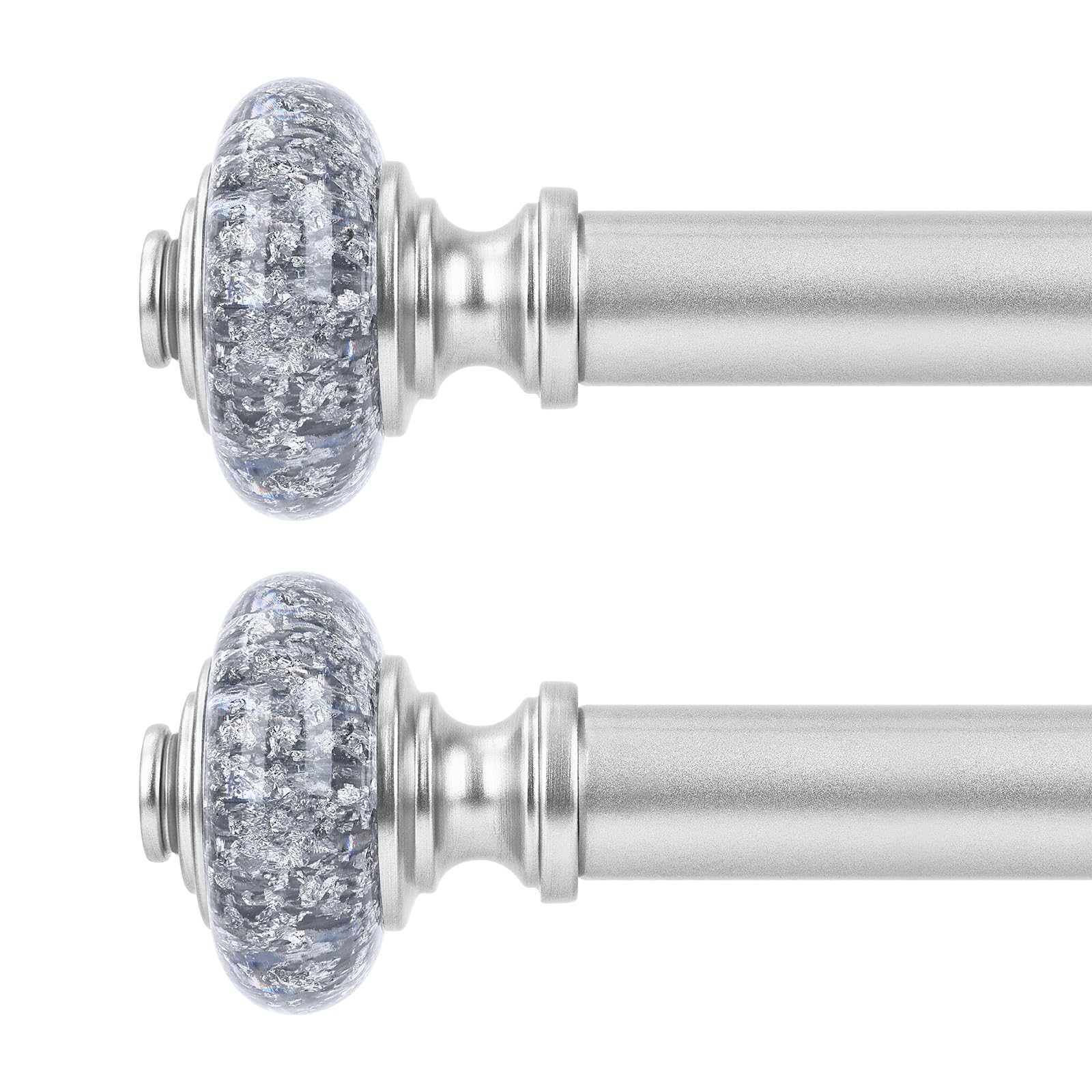 Photo 1 of 2 Pack Silver Curtain Rods for Windows 30 to 41 Inch, Decorative Vintage Crystal 1'' Diameter Curtain Rod with Silver Foil Finials, Adjustable Heavy Duty Easy Install Drapery Pole for Farmhouse