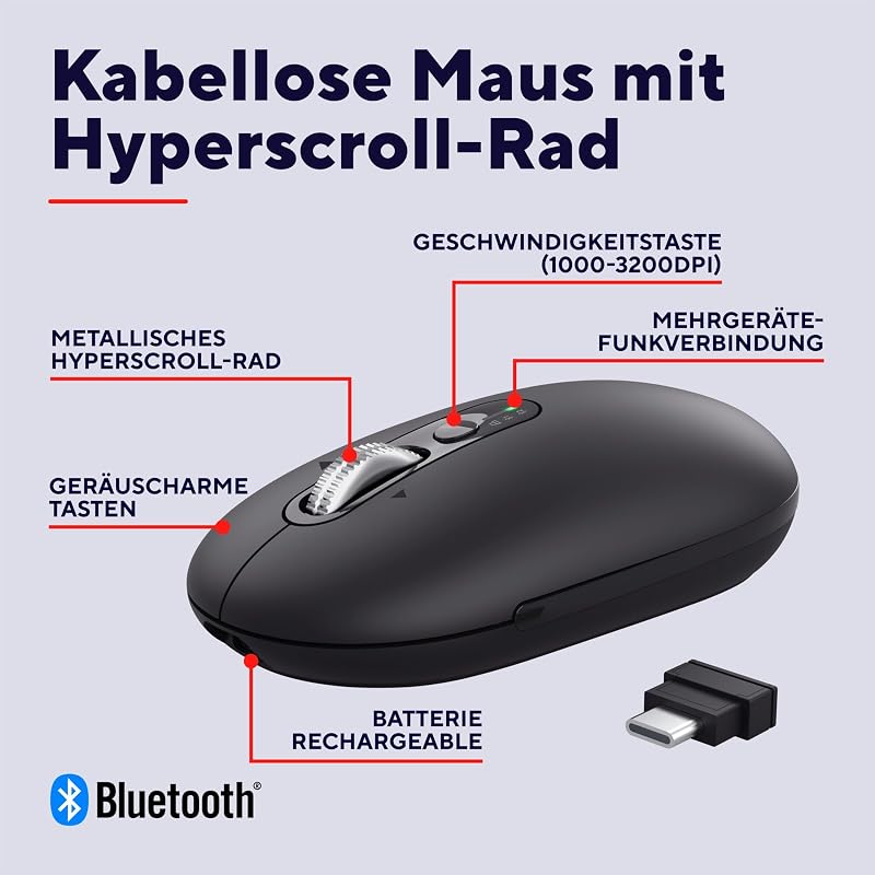 Seron Wiederaufladbare Kabellose Maus Ultraschnelles Scrollrad