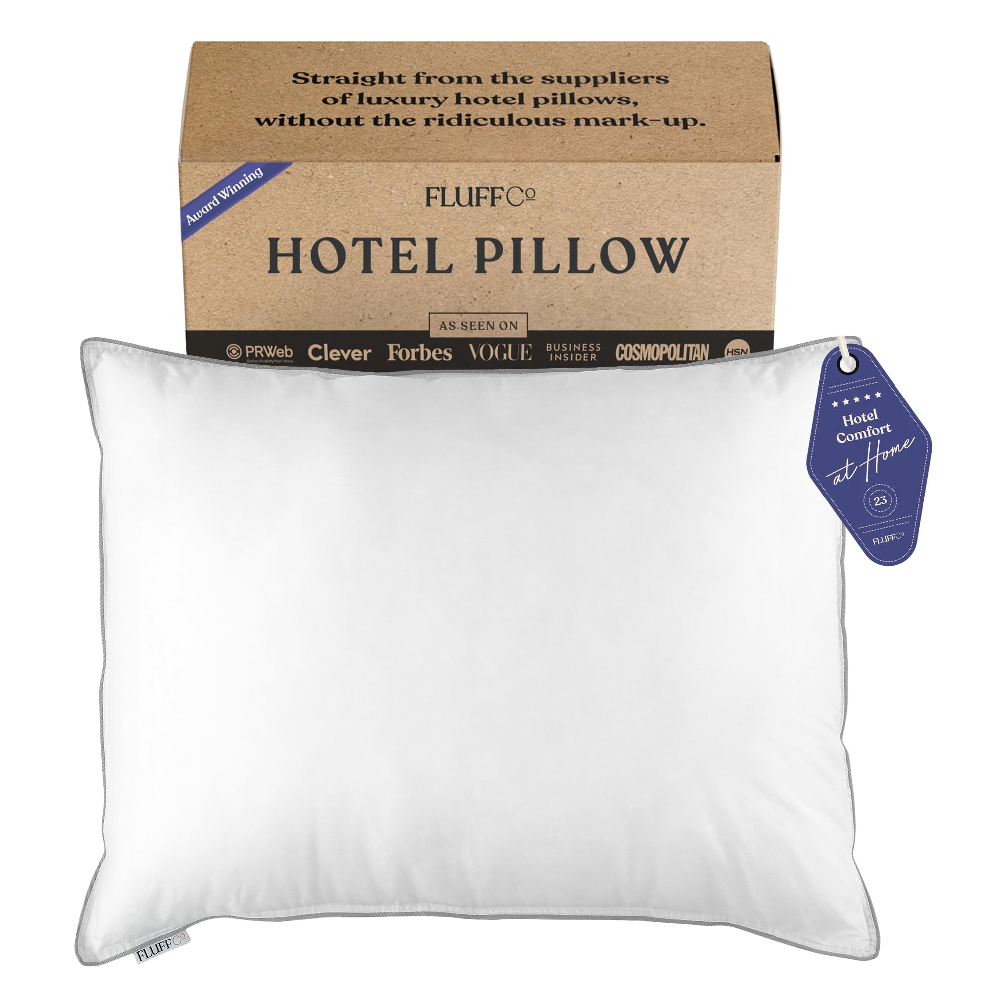 FluffCo Zen Fluff™ Pillows - Down Alternative - King Bed Pillow for Sleeping Made in USA - Luxury Hotel-Quality Pillow - 100% Cotton, 300 Thread Count (King Size 1 Pack)