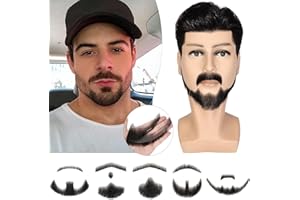Fanguilar 100% Human Hair Full Hand Tied Lace Fake Mustache Goatee Human Hair Fake Beard Realistic Makeup for Drama/Party/Entertainment/Movie Prop for Halloween Funny Cosplay Costume Party
