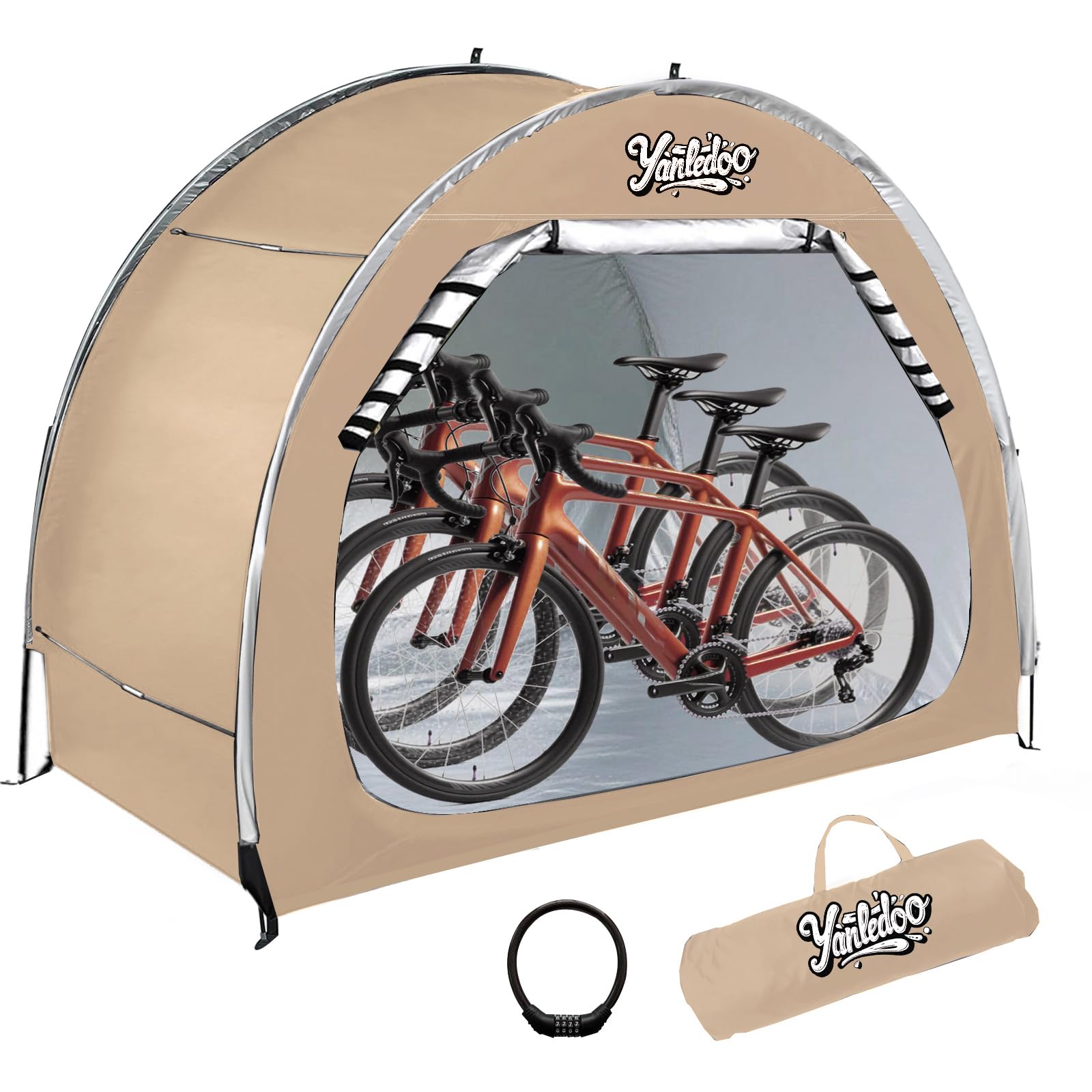 Photo 1 of ***(PARTS ONLY/ MAJOR DAMAGE/ NON FUNCTIONAL)***Bike Shed, Outdoor Portable Bike Storage Shed Tent, Bike Tent, Waterproof Bicycle Shelter with 210D Oxford Fabric, Bicycle Cover Fits 2-3 Bikes (Beige)