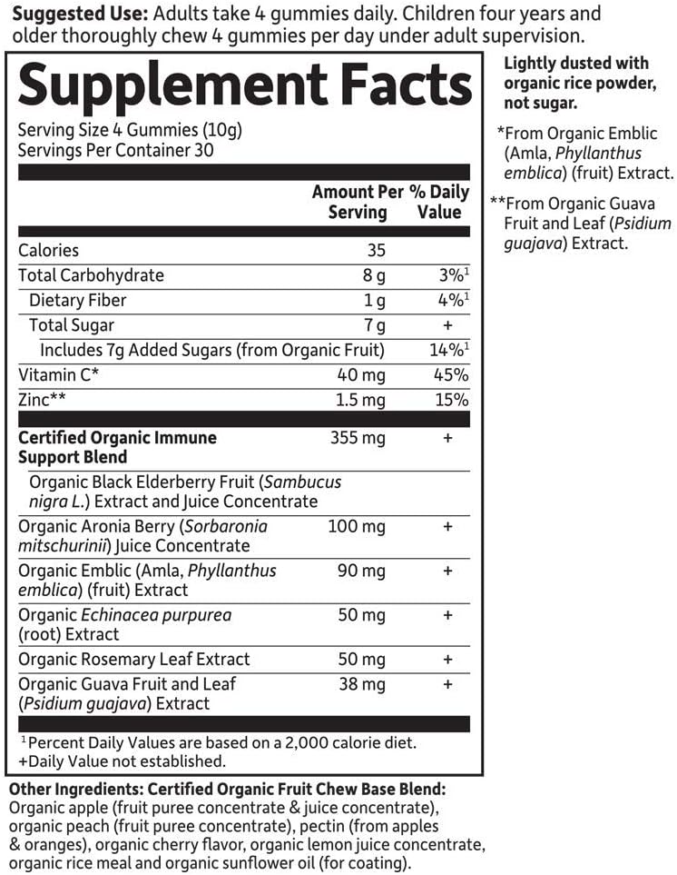 Garden of Life mykind Organics Elderberry Plant Based Immune Gummy - 120 Real Fruit Gummies for Kids & Adults - Echinacea, Zinc & Vitamin C, No Added Sugar Herbal Supplements: Health & Personal Care